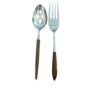 Vintage MCM  wood handle Japan stainless Serving Utensils Flatwear  (2 pcs)
